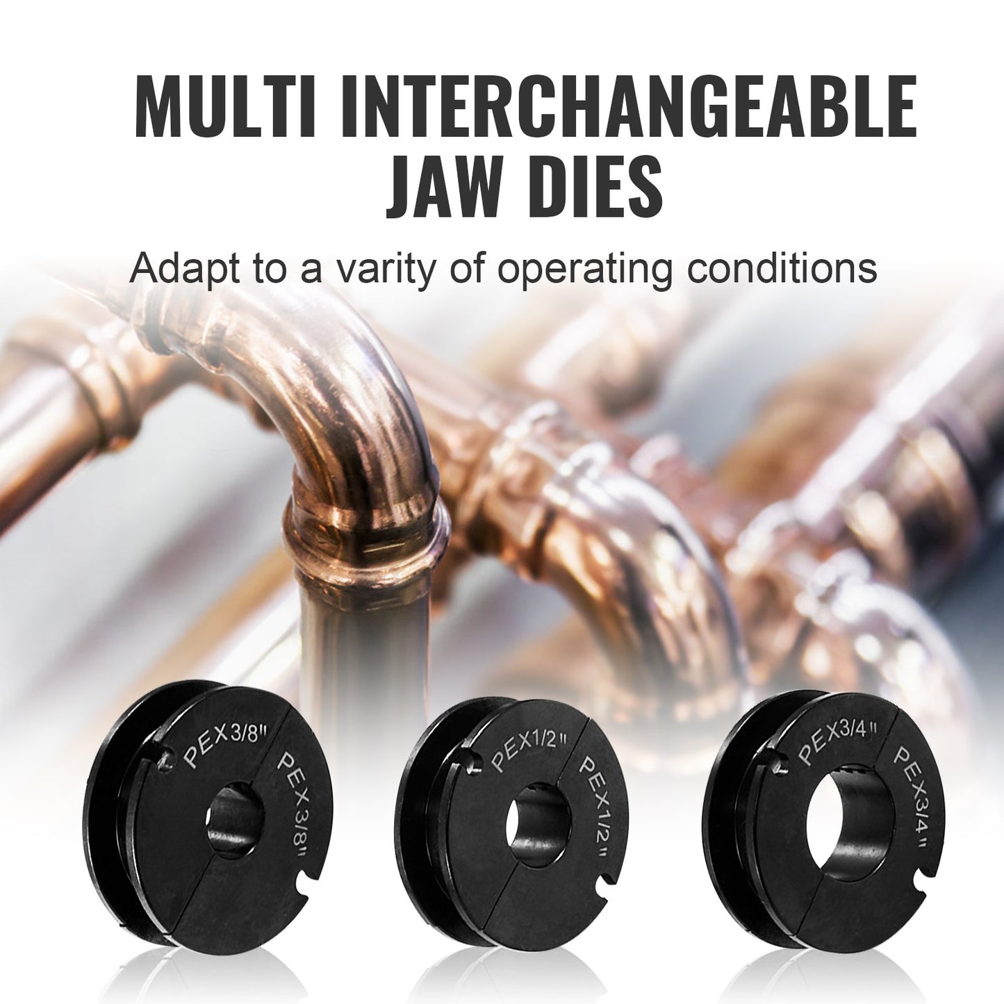 PEX Pipe Crimping Tool Kit, Pro Press Crimper for 3/8", 1/2", 3/4", 1" Crimp Rings, with 3 Jaw Dies, PEX Tubing Cutter, Go/No-Go Gauge, Copper Ring Removal Tool, Meets ASTM F1807 Standards