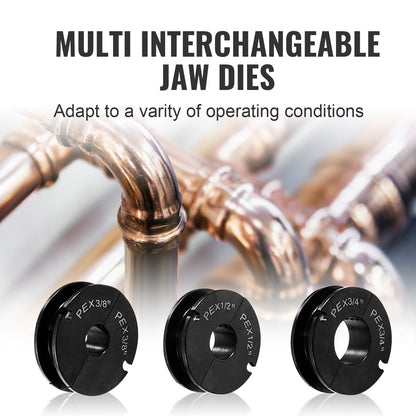 PEX Pipe Crimping Tool Kit, Pro Press Crimper for 3/8", 1/2", 3/4", 1" Crimp Rings, with 3 Jaw Dies, PEX Tubing Cutter, Go/No-Go Gauge, Copper Ring Removal Tool, Meets ASTM F1807 Standards