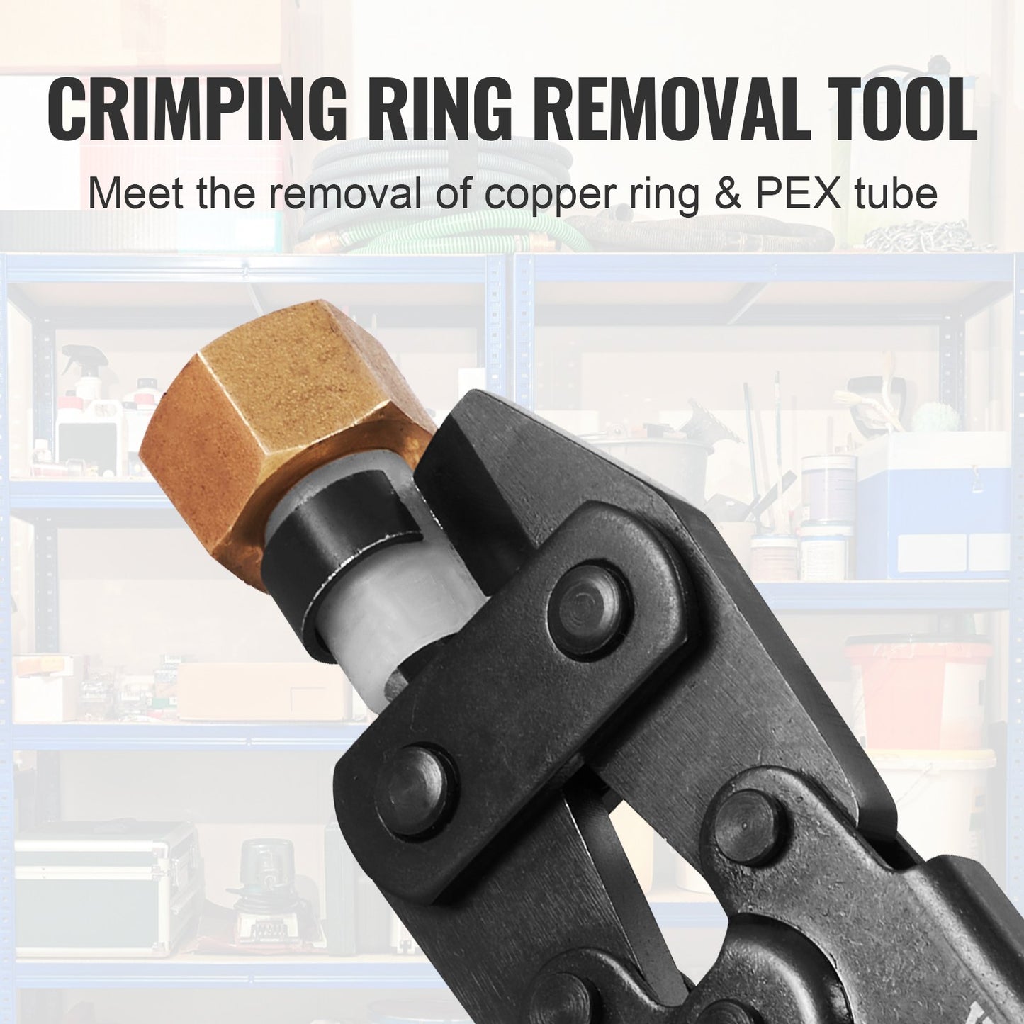PEX Pipe Crimping Tool Kit, Pro Press Crimper for 3/8", 1/2", 3/4", 1" Crimp Rings, with 3 Jaw Dies, PEX Tubing Cutter, Go/No-Go Gauge, Copper Ring Removal Tool, Meets ASTM F1807 Standards