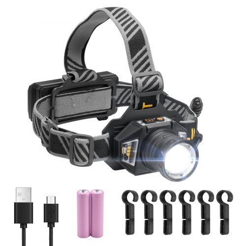 Headlamp, Bright LED Rechargeable Headlight, Lightweight Head Flashlight with 16 Lighting Modes, Adjustable Headband & 90° Angle, Zoomable Head Lamp for Camping, Running, Hiking, Fishing