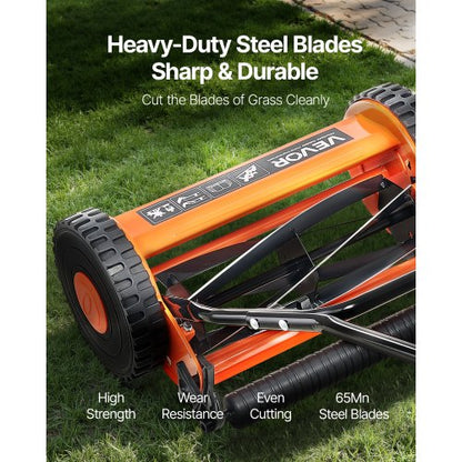 16" gräsklippare med skjuthjul, 5-bladig gräsuppsamlare, justerbar höjd och 2 hjul