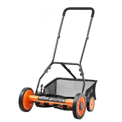 18" push-wheel lawn mower, 5-blade grass collector, adjustable height and 4 wheels