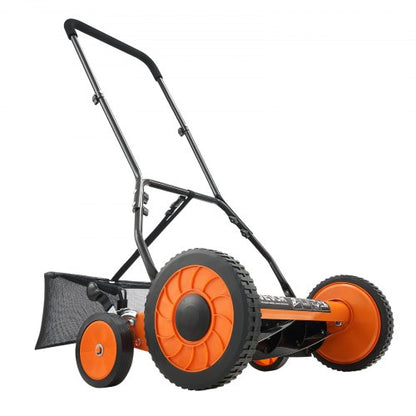 18" push-wheel lawn mower, 5-blade grass collector, adjustable height and 4 wheels