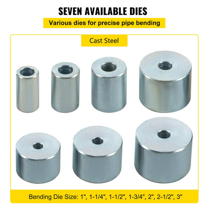 YP-9 Manual Benchtop Compact Bender Bending Machine 7 Dies 1-3 Inch Metal Fabrication Rod Bender 44ft Mount Powdercoat Telescopic Handle