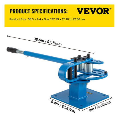 YP-9 Manual Benchtop Compact Bender Bending Machine 7 Dies 1-3 Inch Metal Fabrication Rod Bender 44ft Mount Powdercoat Telescopic Handle
