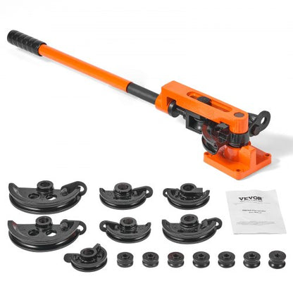 Pipe Tube Bender, 3/8" to 1" OD Manual Pipe Tube Bender with 7 Bending Dies, 180° Copper Aluminum Pipes Bending Tools for HVAC Air Conditioning Refrigerator Auto Repair