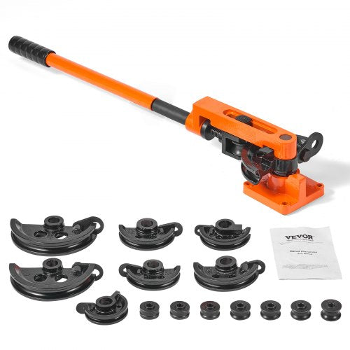 Pipe Tube Bender, 3/8" to 1" OD Manual Pipe Tube Bender with 7 Bending Dies, 180° Copper Aluminum Pipes Bending Tools for HVAC Air Conditioning Refrigerator Auto Repair
