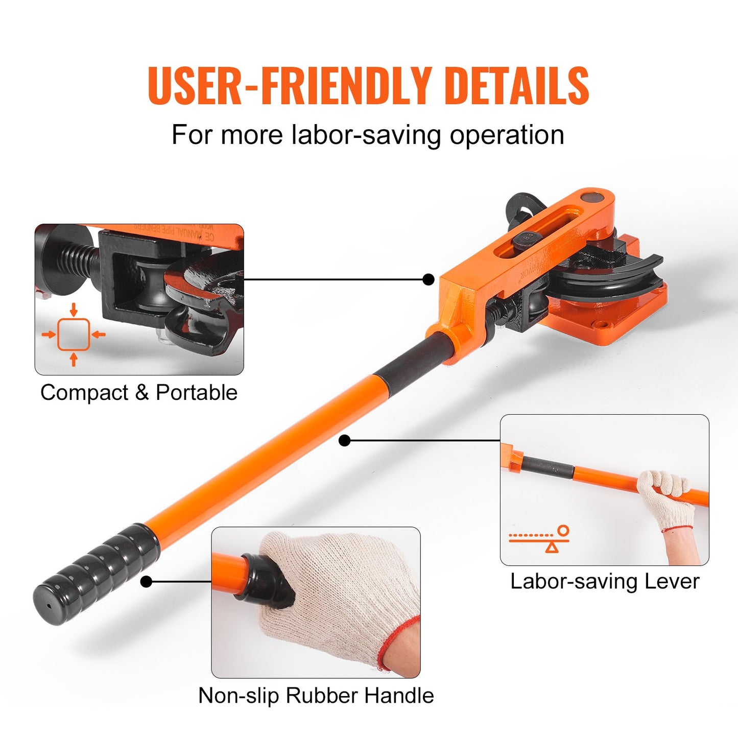 Pipe Tube Bender, 3/8" to 1" OD Manual Pipe Tube Bender with 7 Bending Nozzles, 180° Copper Aluminum Pipe Bending Tool for Plumbing Air Conditioner Refrigerator Car Repair