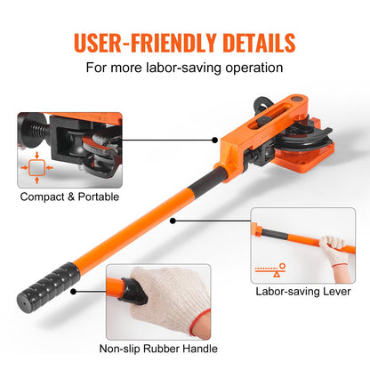 Pipe Tube Bender, 3/8" to 1" OD Manual Pipe Tube Bender with 7 Bending Nozzles, 180° Copper Aluminum Pipe Bending Tool for Plumbing Air Conditioner Refrigerator Car Repair