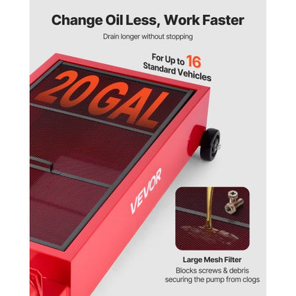 lågprofils oljetråg, 75,7 l kapacitet, rullande oljetråg med manuell pump, 2,2 m slang och vikbart T-handtag, läckagesäker och korrosionsbeständig, lämplig för bilar, stadsjeepar, lastbilar, fyrhjulingar, röd |  EU