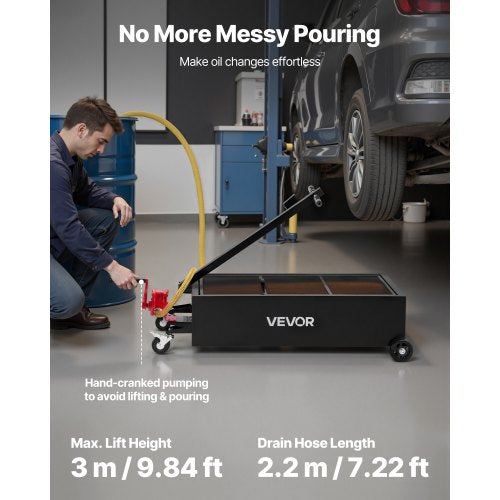 lågprofils oljetråg, 94,6 l kapacitet, rullande oljetråg med manuell pump, 2,2 m slang och vikbart T-handtag, läckagesäker och korrosionsbeständig, lämplig för bilar, stadsjeepar, lastbilar, fyrhjulingar, svart |  EU