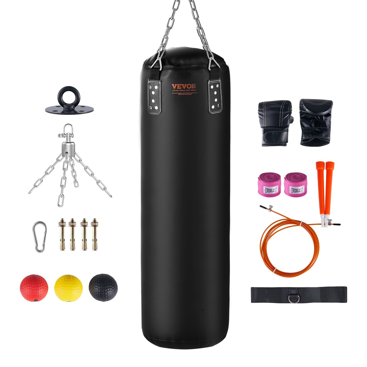 Punching Bag for Adults, 48" PVC Heavy Boxing Bag Set, Punching Bag with Chains and Gloves, Hanging Punching Bag for MMA Karate Judo, Muay Thai Kickboxing, Boxing at Home, (Unfilled)