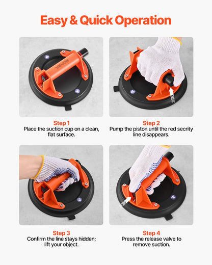 Vacuum Suction Cup, 8-Inch Vacuum Glass Lifter with ABS Handle, 400 lbs Max Lifting Capacity Tile Suction Cup Tool with Carrying Case for Lifting Large Tile, Granite, Drywall, Windows (1-Pack)