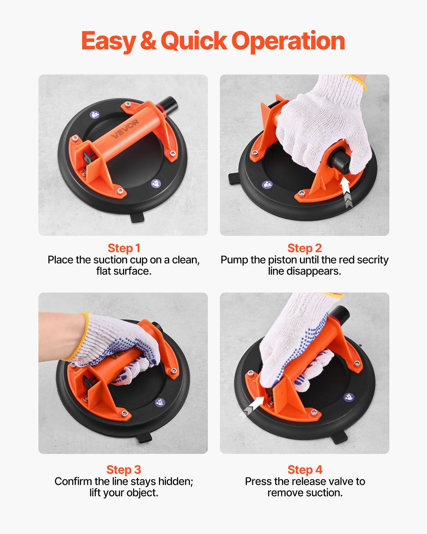 Vacuum Suction Cup, 8-Inch Vacuum Glass Lifter with ABS Handle, 400 lbs Max Lifting Capacity Tile Suction Cup Tool with Carrying Case for Lifting Large Tile, Granite, Drywall, Windows (2-Pack)
