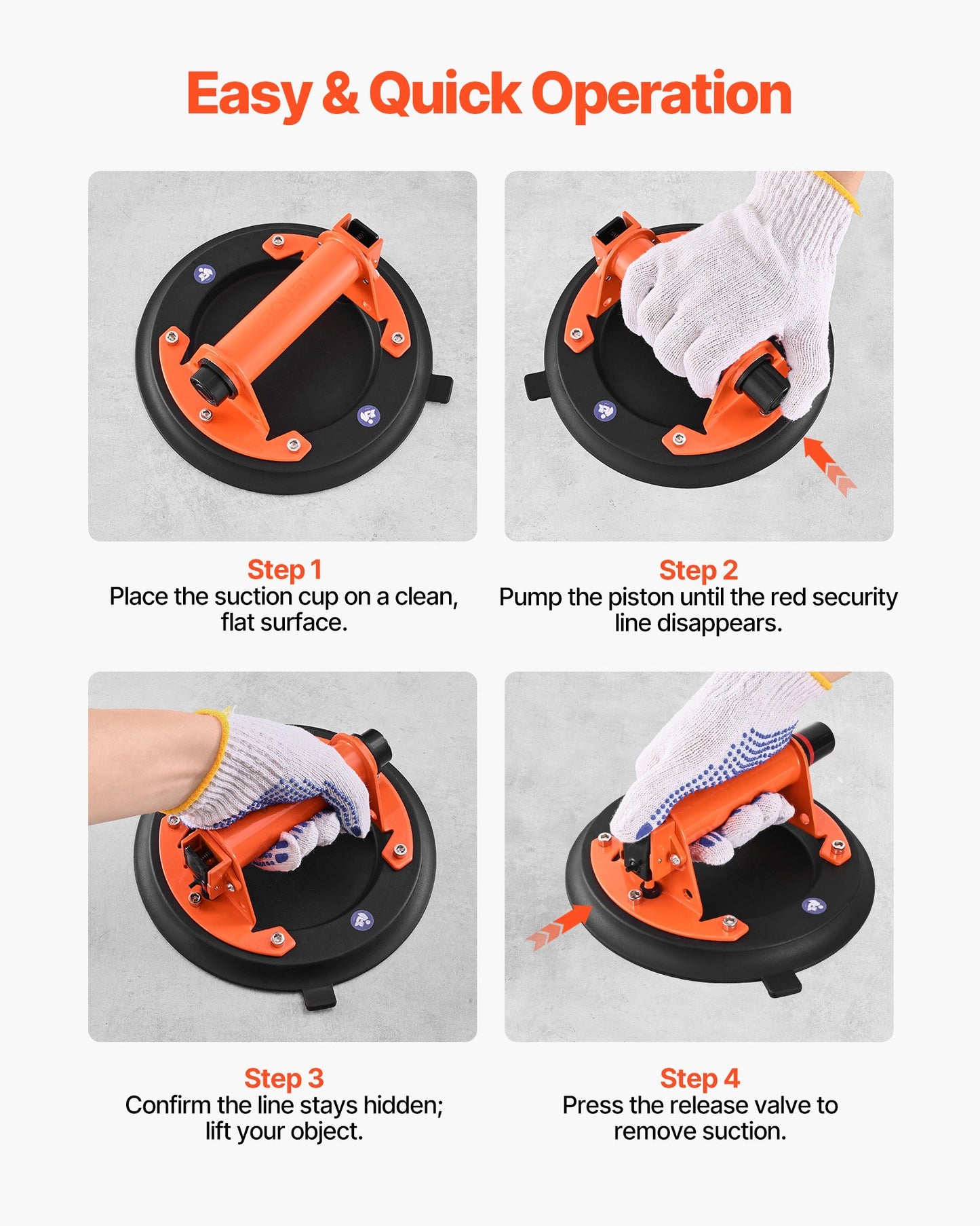 Vacuum Suction Cup, 8-Inch Vacuum Glass Lifter with Metal Handle, 429 lbs Max Lifting Capacity Tile Suction Cup Tool with Carrying Case for Lifting Large Tile, Granite, Drywall, Windows (2-Pack)