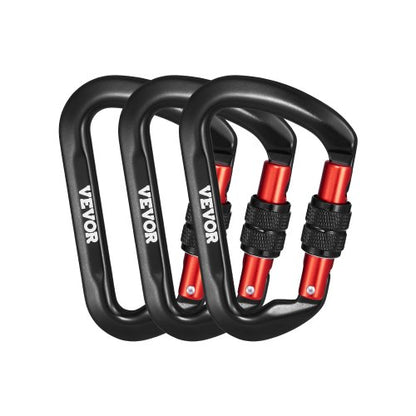 Climbing Carabiner Clips, 3 PCS Heavy Duty Caribiner, Professional 30 KN / 6744 lbs Spindle Strength, Large D-Shaped for Hiking,Rappelling,Rescue,Dog Leash,Hammocks, Swings