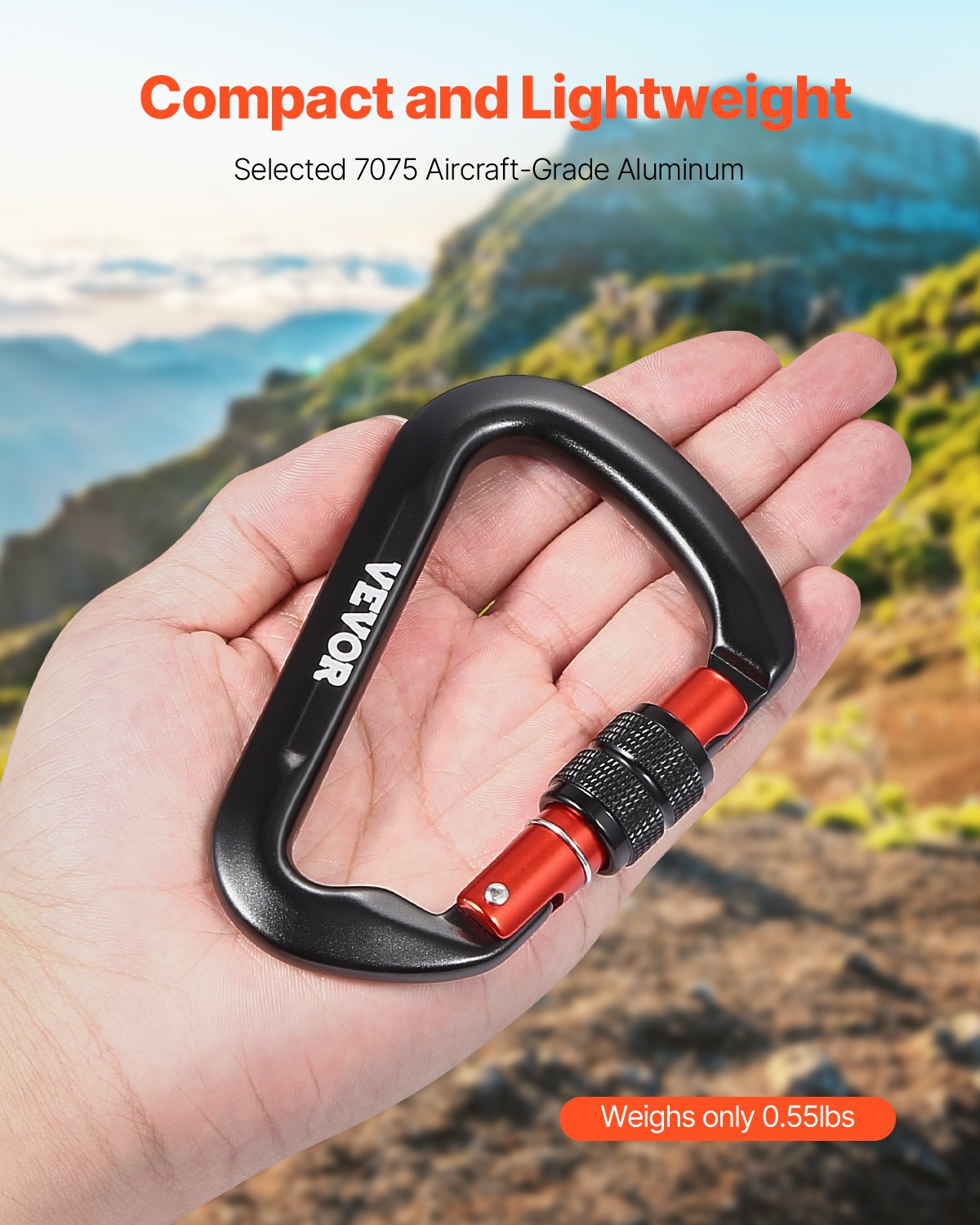 Climbing Carabiner Clips, 3 PCS Heavy Duty Caribiner, Professional 30 KN / 6744 lbs Spindle Strength, Large D-Shaped for Hiking,Rappelling,Rescue,Dog Leash,Hammocks, Swings