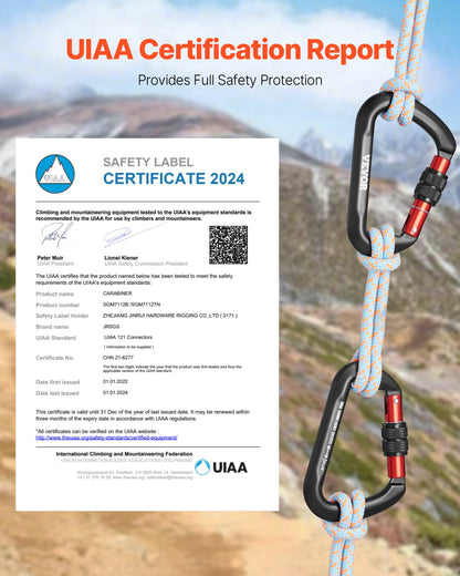 Climbing Carabiner Clips, 3 PCS Heavy Duty Caribiner, Professional 30 KN / 6744 lbs Spindle Strength, Large D-Shaped for Hiking,Rappelling,Rescue,Dog Leash,Hammocks, Swings