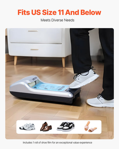 Shoe Cover Dispenser, Automatic Shoe Film Machine with 1 Roll (600 Pcs) of Non-Slip Disposable Sole Membrane, Fits Size Up to US 11, for Home, Office, Lab, Factory, Hospital, Indoor Use, Silver