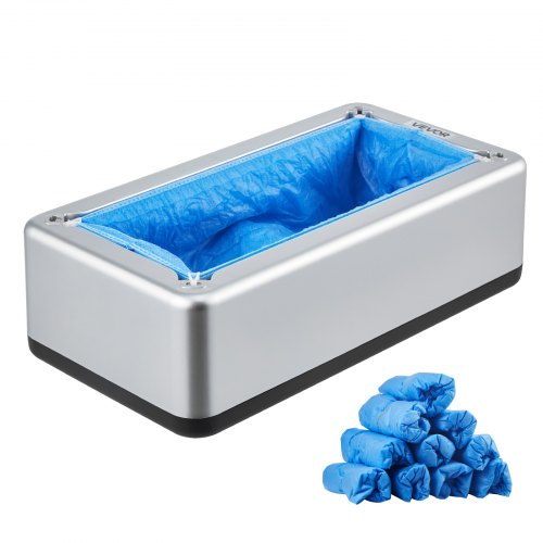 Shoe Cover Dispenser, Automatic Shoe Covers Dispenser with 100 Pcs of Non-Slip Disposable Shoes Covers, Fits Size Up to US 11, for Home, Office, Lab, Factory, Hospital, Indoor Use, Silver