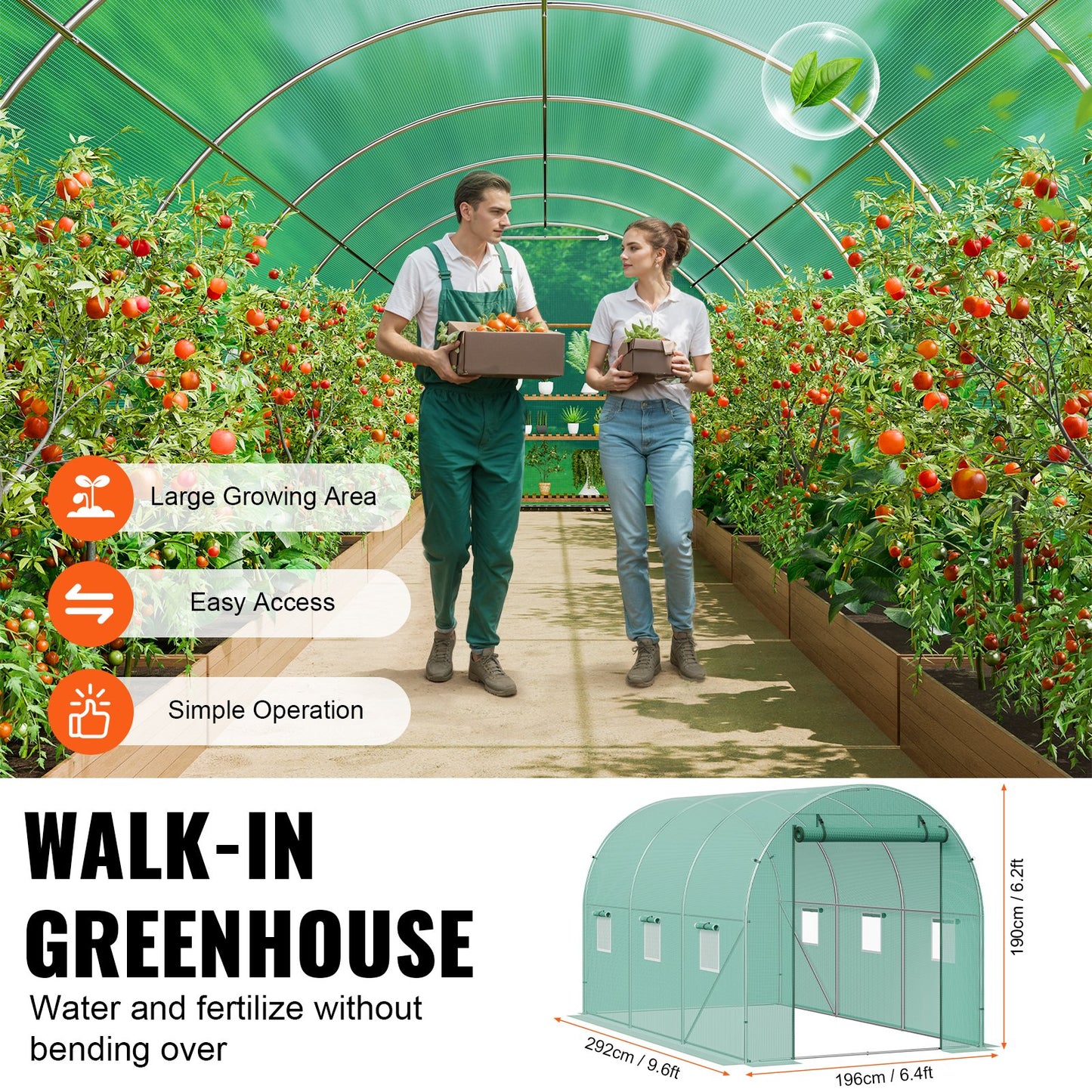 Walk-in Tunnel Greenhouse 9.58x6.43x6.23 ft Galvanized Frame PE Lid Green