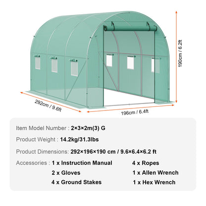 Walk-in Tunnel Greenhouse 9.58x6.43x6.23 ft Galvanized Frame PE Lid Green