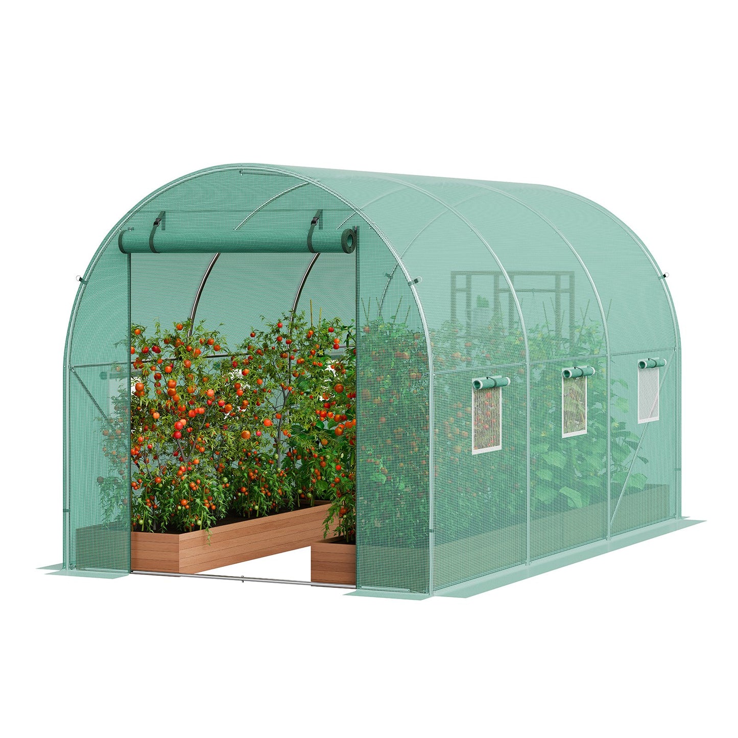 Walk-in Tunnel Greenhouse 11.32x6.4x6.3ft Galvanized Frame PE Cover Green