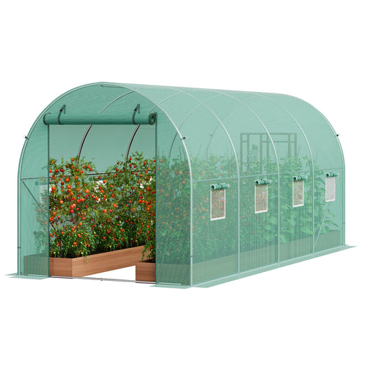 Walk-in Tunnel Greenhouse 14.6x6.36x6.3ft Galvanized Frame PE Cover Green