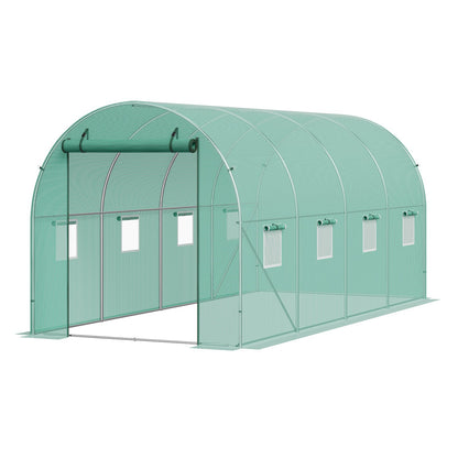 Walk-in Tunnel Greenhouse 14.6x6.36x6.3ft Galvanized Frame PE Cover Green