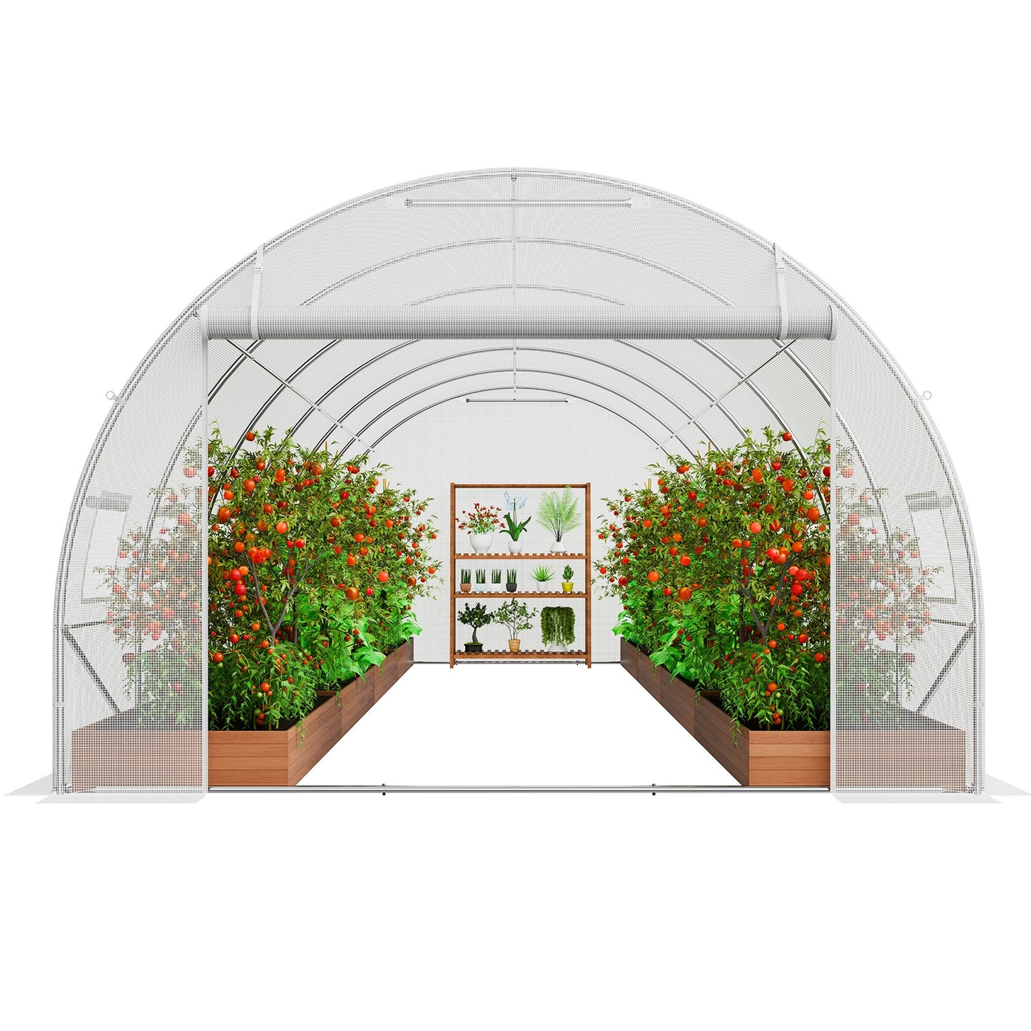 Walk-in Tunnel Greenhouse 19.36x9.68x6.5ft Galvanized Frame PE Cover White
