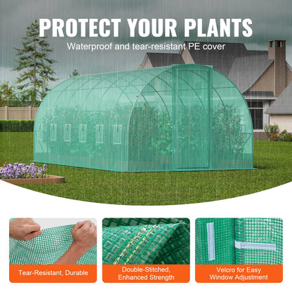 Walk-in Tunnel Greenhouse 19.36x9.68x7.4ft Galvanized Frame PE Cover Green