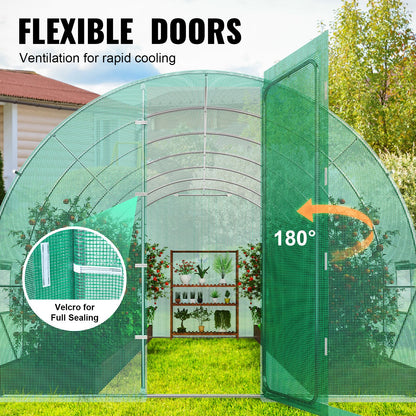 Walk-in Tunnel Greenhouse 19.36x9.68x7.4ft Galvanized Frame PE Cover Green