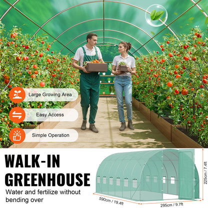 Walk-in Tunnel Greenhouse 19.36x9.68x7.4ft Galvanized Frame PE Cover Green