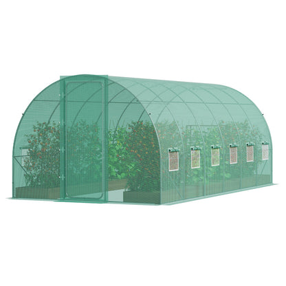 Walk-in Tunnel Greenhouse 19.36x9.68x7.4ft Galvanized Frame PE Cover Green
