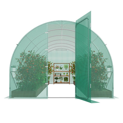Walk-in Tunnel Greenhouse 19.36x9.68x7.4ft Galvanized Frame PE Cover Green