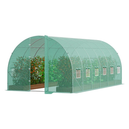 Walk-in Tunnel Greenhouse 19.36x9.68x7.4ft Galvanized Frame PE Cover Green