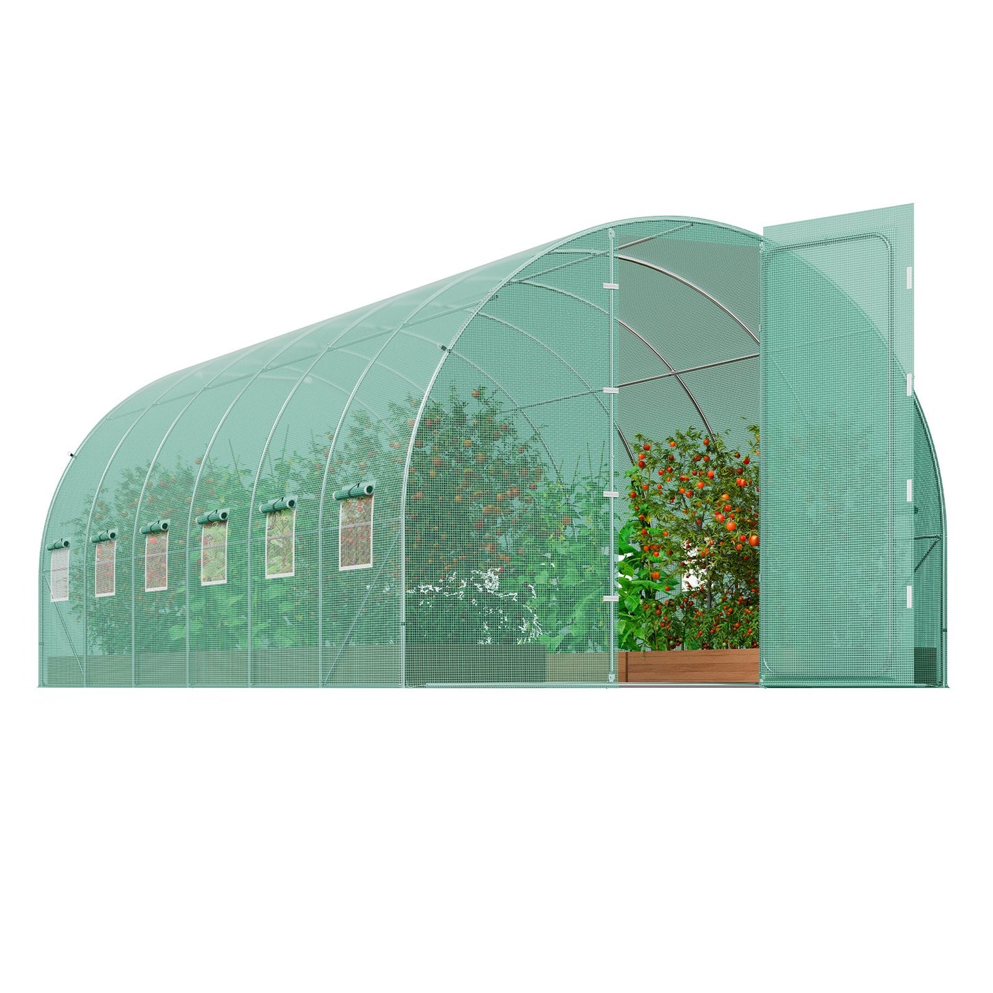 Walk-in Tunnel Greenhouse 19.36x9.68x7.4ft Galvanized Frame PE Cover Green