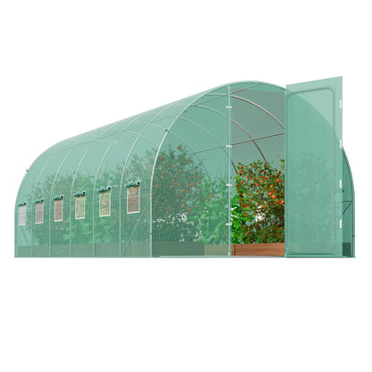 Walk-in Tunnel Greenhouse 19.36x9.68x7.4ft Galvanized Frame PE Cover Green