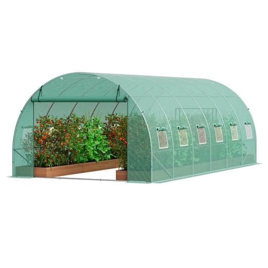Walk-in Tunnel Greenhouse 19.36x9.68x6.5 ft Galvanized Frame PE Cover Green