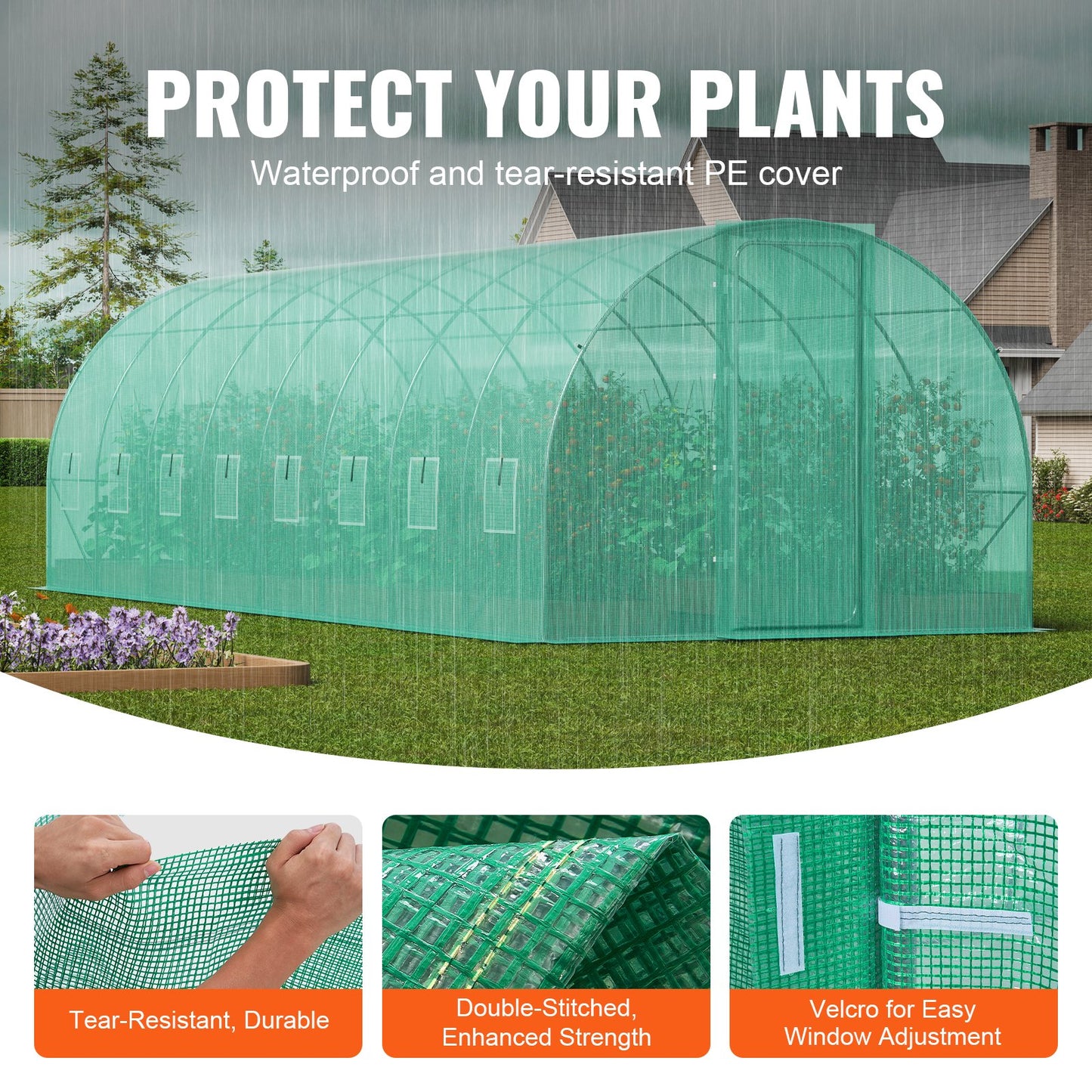 Walk-in Tunnel Greenhouse 27.38x9.5x7.38ft Galvanized Frame PE Cover Green