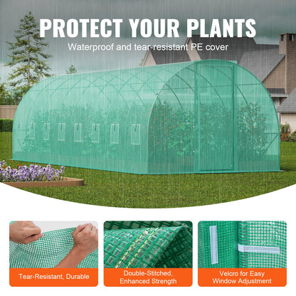 Walk-in Tunnel Greenhouse 27.38x9.5x7.38ft Galvanized Frame PE Cover Green