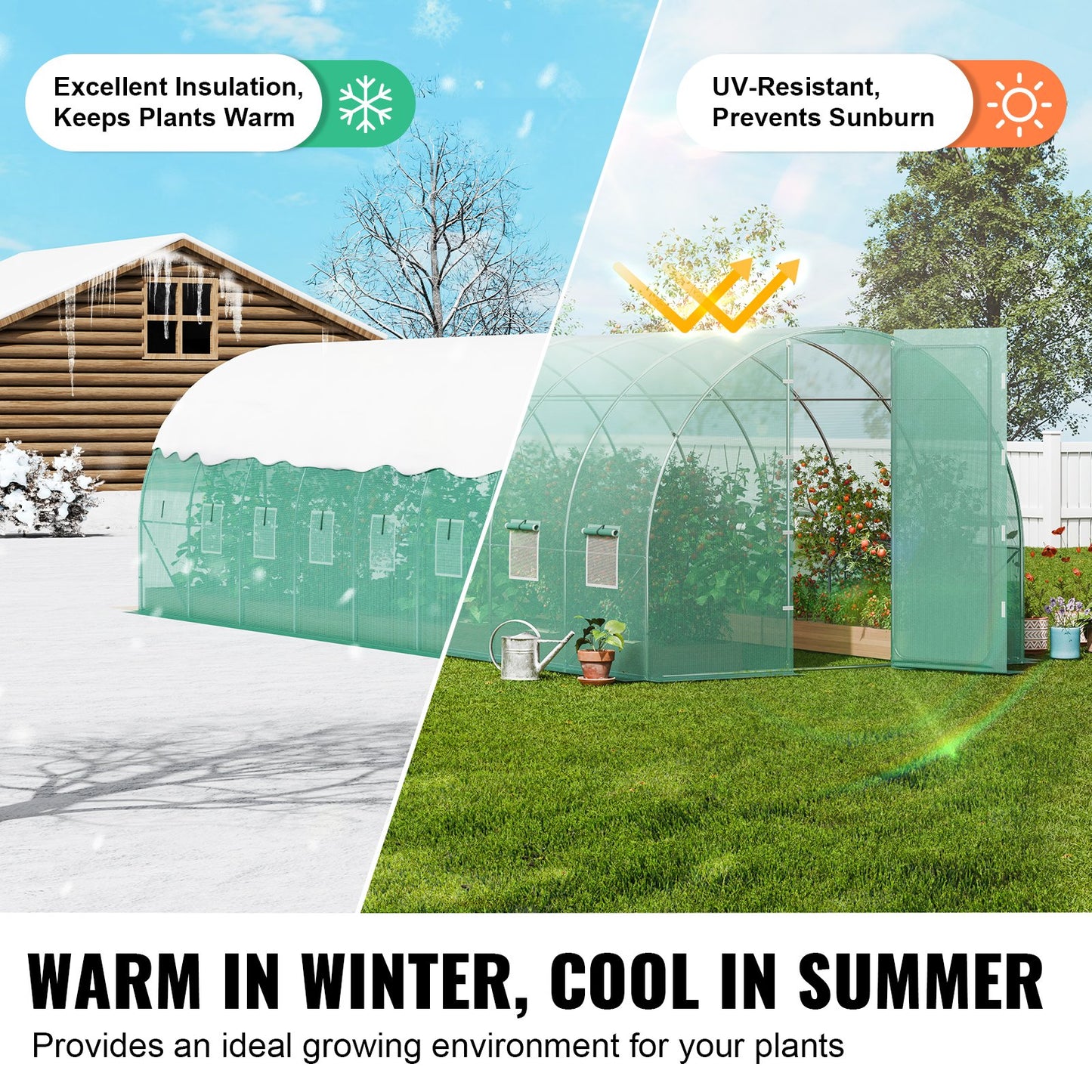 Walk-in Tunnel Greenhouse 27.38x9.5x7.38ft Galvanized Frame PE Cover Green