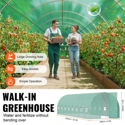 Walk-in Tunnel Greenhouse 27.38x9.5x7.38ft Galvanized Frame PE Cover Green