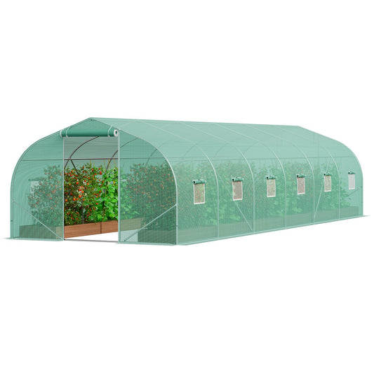 Walk-in Tunnel Greenhouse 29.53x9.84x6.6ft Galvanized Frame PE Cover Green