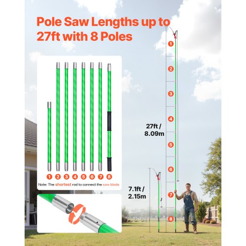 Manual Pole Saw Extendable Pole Tree Pruner 118-809.3 cm with Scissors | EU