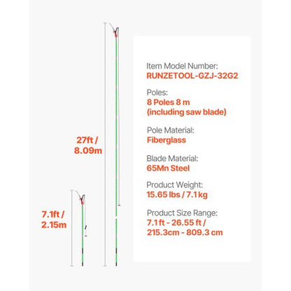 Manual Pole Saw Extendable Pole Tree Pruner 118-809.3 cm with Scissors | EU