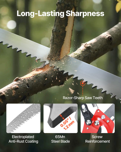 Manual Pole Saw, 3.87-27 ft Extendable Pole Tree Pruner with Scissors, Sharp 65Mn Steel Blade, Lightweight Fiberglass Handle Pole, for High Branch Trimming, Pruning Tool for Palms and Shrubs