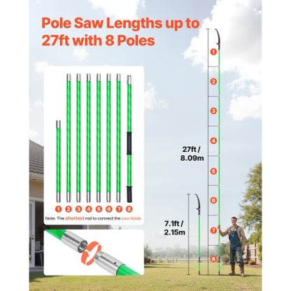 Manual Pole Saw Retractable Pole Tree Pruner 118-809.3 cm 65Mn Steel Blade | EU