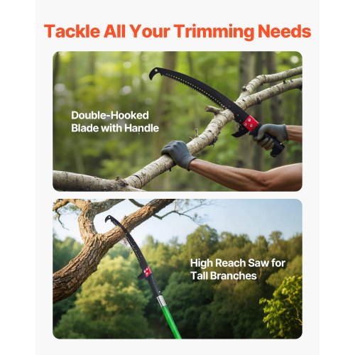 Manual Pole Saw Retractable Pole Tree Pruner 118-809.3 cm 65Mn Steel Blade | EU