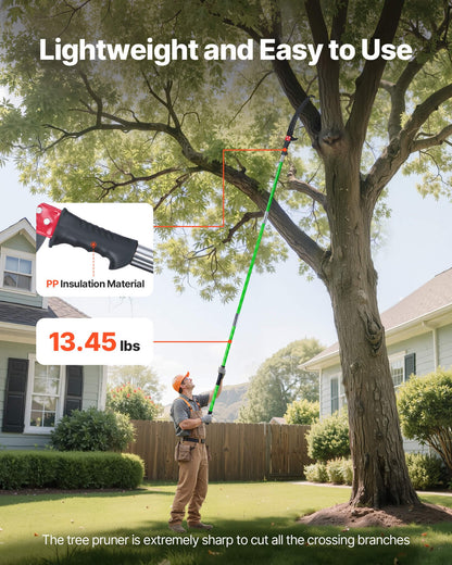 Manual Pole Saw, 3.87-27 ft Extendable Pole Tree Pruner, Sharp 65Mn Steel Blade, Lightweight Fiberglass Handle Pole, Double-Hook Saw for High Branch Trimming, Pruning Tool for Palms, Shrubs